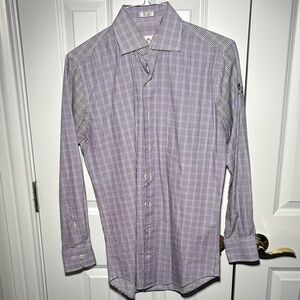Peter Millar S Purple Check Button Down w/ Monogram Sleeve (Not Sold In Stores)
